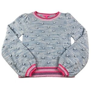 Lilly Pulitzer Blue‎ Pom Pom Bobble Knit Sweater Pink Metallic Trim Womens Small